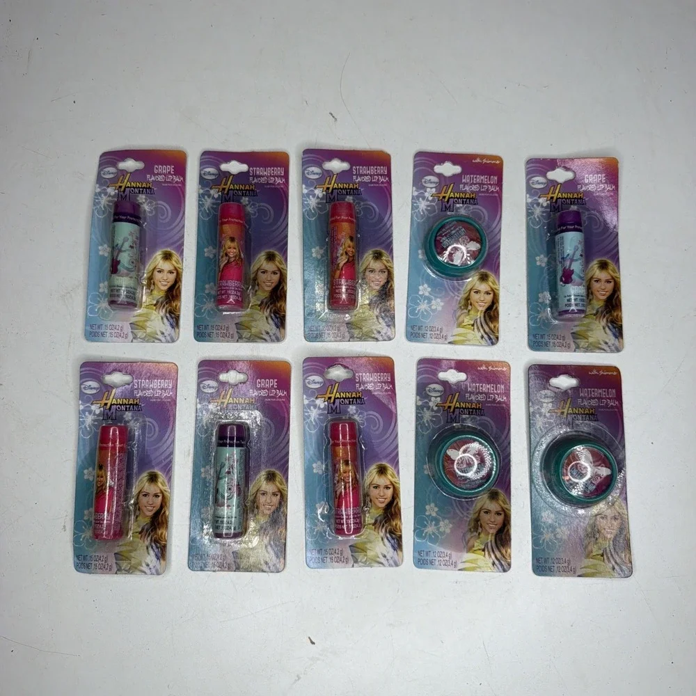 Mixed Lot Of 10 Disney Hannah Montana Lip Balms Watermelon Strawberry Grape